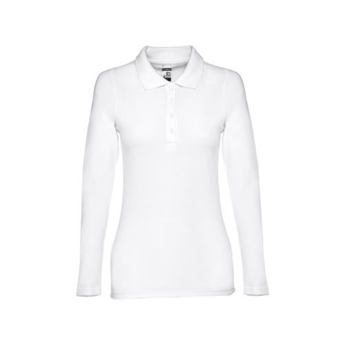 Maglietta polo da donna bianca in tessuto piqué a maniche lunghe taglio regolare 100% cotone 210gr