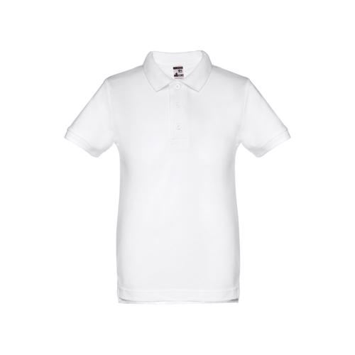 Maglietta polo da bambino unisex bianca a maniche corte 100% cotone 195gr