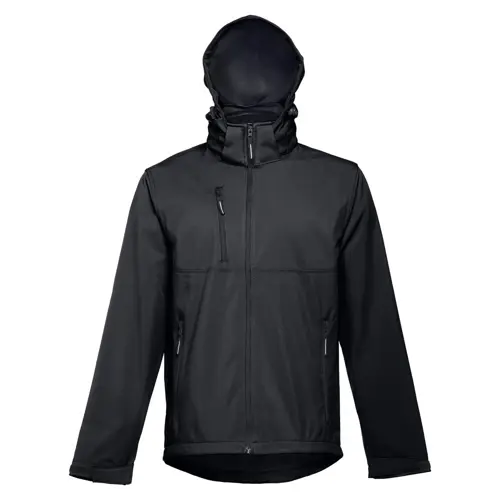 Giacca softshell da uomo colori assortiti con cappuccio rimovibile in poliestere e foderato in pile 280gr