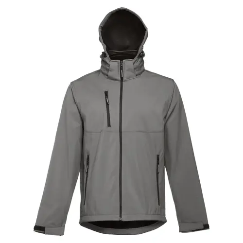 Giacca softshell da uomo colori assortiti con cappuccio rimovibile in poliestere e foderato in pile 280gr