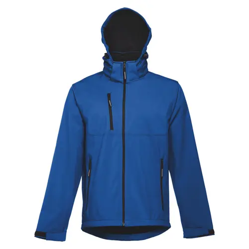 Giacca softshell da uomo colori assortiti con cappuccio rimovibile in poliestere e foderato in pile 280gr