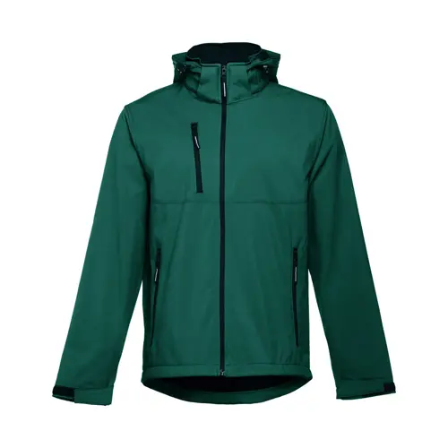 Giacca softshell da uomo colori assortiti con cappuccio rimovibile in poliestere e foderato in pile 280gr