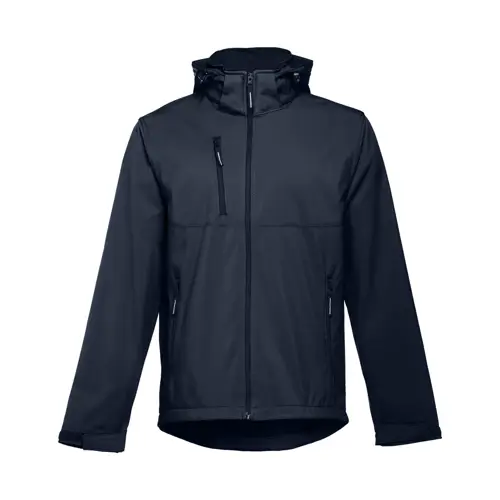 Giacca softshell da uomo colori assortiti con cappuccio rimovibile in poliestere e foderato in pile 280gr