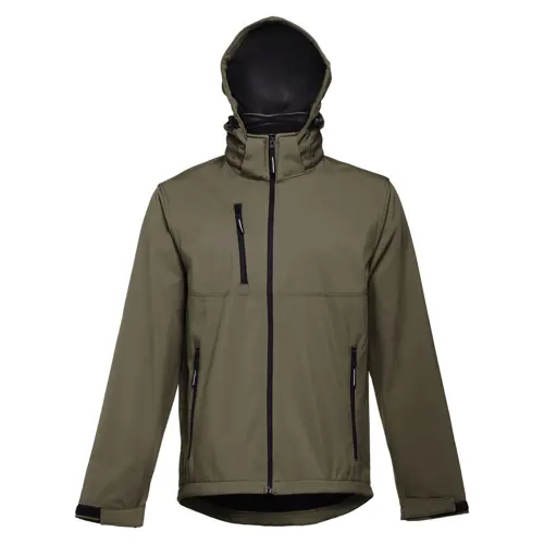 Giacca softshell da uomo colori assortiti con cappuccio rimovibile in poliestere e foderato in pile 280gr