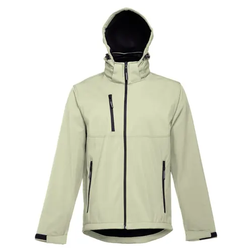 Giacca softshell da uomo colori assortiti con cappuccio rimovibile in poliestere e foderato in pile 280gr