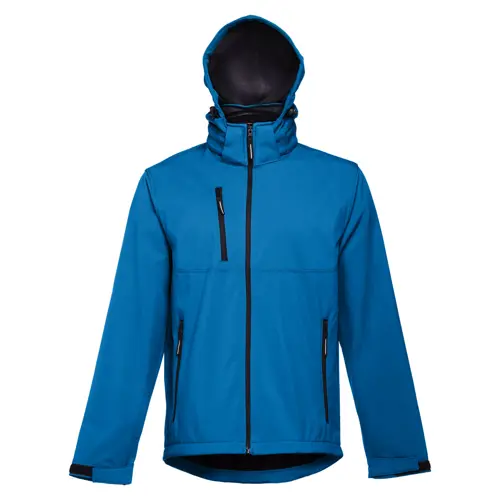 Giacca softshell da uomo colori assortiti con cappuccio rimovibile in poliestere e foderato in pile 280gr