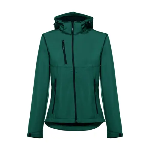 Giacca softshell da donna colori assortiti con cappuccio rimovibile in poliestere e foderato in pile 280gr