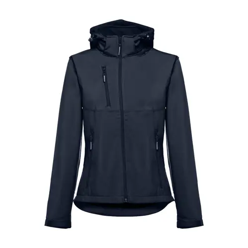 Giacca softshell da donna colori assortiti con cappuccio rimovibile in poliestere e foderato in pile 280gr