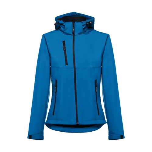 Giacca softshell da donna colori assortiti con cappuccio rimovibile in poliestere e foderato in pile 280gr