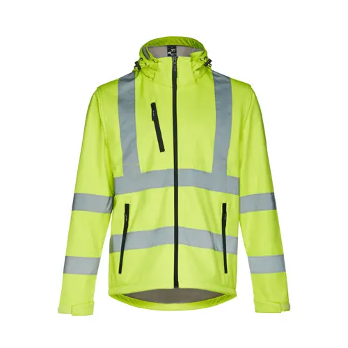 Giacca softshell da uomo ad alta visibilità con cappuccio rimovibile in poliestere e foderato in pile 320gr