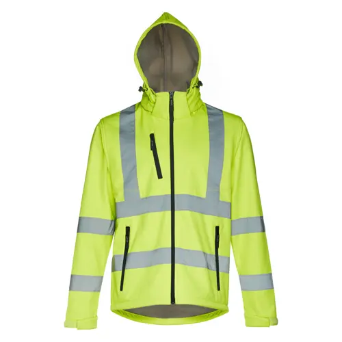 Giacca softshell da uomo ad alta visibilità con cappuccio rimovibile in poliestere e foderato in pile 320gr