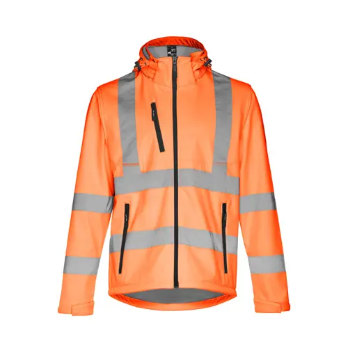 Giacca softshell da uomo ad alta visibilità con cappuccio rimovibile in poliestere e foderato in pile 320gr