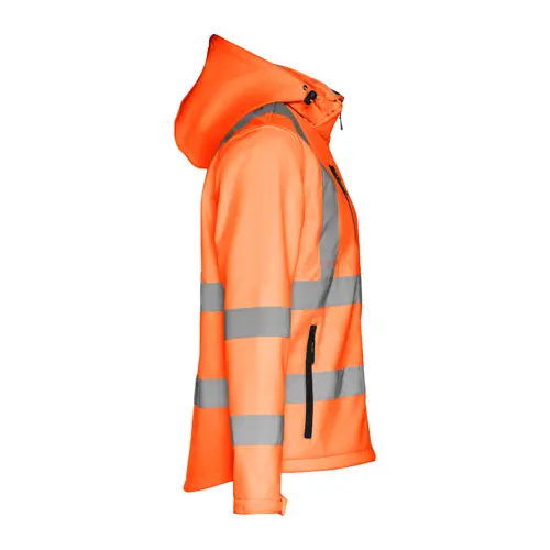 Giacca softshell da uomo ad alta visibilità con cappuccio rimovibile in poliestere e foderato in pile 320gr