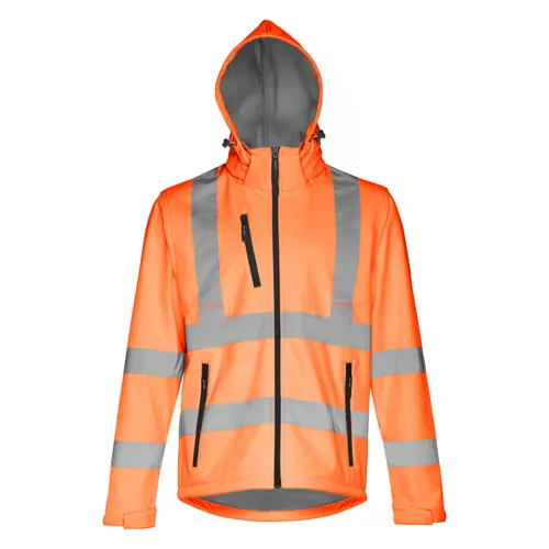 Giacca softshell da uomo ad alta visibilità con cappuccio rimovibile in poliestere e foderato in pile 320gr