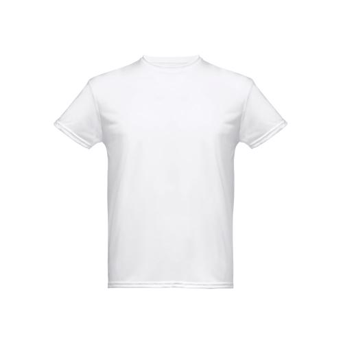 T-shirt da uomo sportiva bianca a girocollo taglio regolare in poliestere traspirante 130gr
