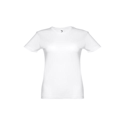 T-shirt da donna sportiva bianca a girocollo taglio aderente in poliestere traspirante 130gr