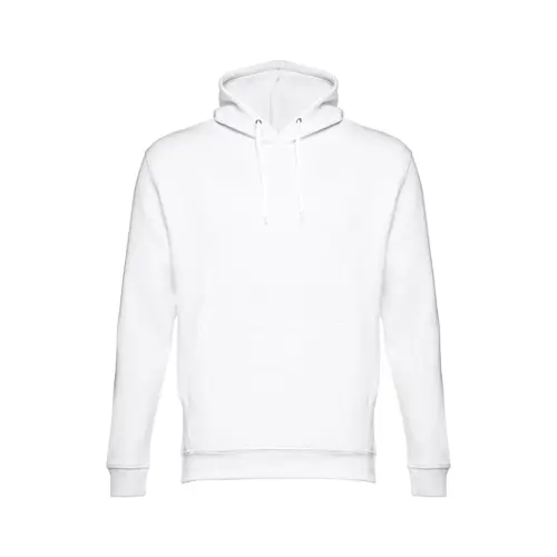 Felpa da adulto unisex bianca con cappuccio e tasche a marsupio in cotone e poliestere 320gr