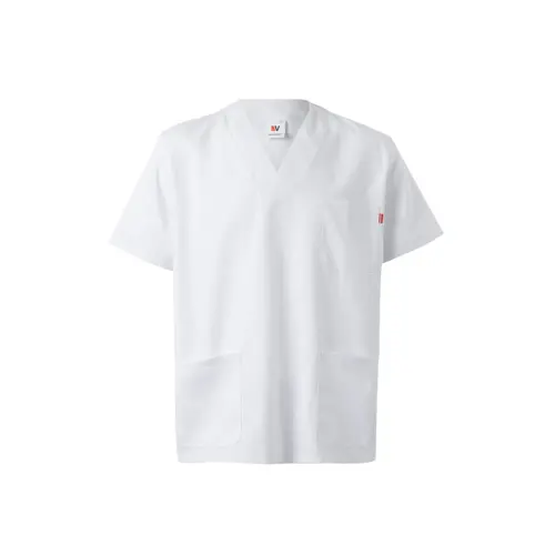 Divisa sanitaria Velilla bianca a maniche corte in twill di cotone e poliestere 190gr