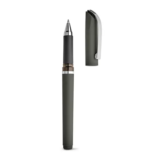 Penna roller in ABS con clip in metallo e cappuccio refill nero gel