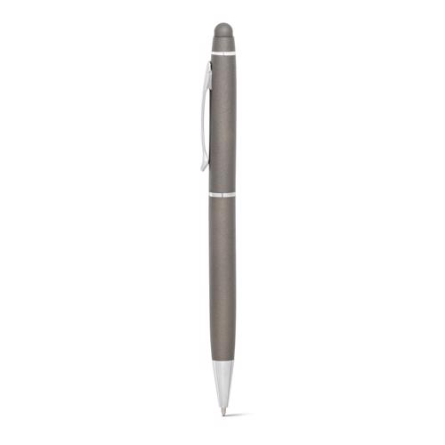 Penna a sfera in metallo con punta touch disponibile in vari colori e con meccanismo a rotazione e refill blu