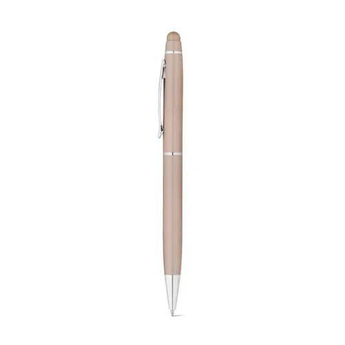 Penna a sfera in metallo con punta touch disponibile in vari colori e con meccanismo a rotazione e refill blu