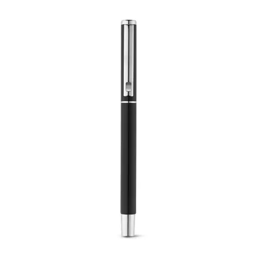 Penna roller in alluminio riciclato con clip refill nero