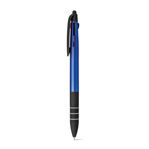 Penna a sfera in plastica multicolore con impugnatura antiscivolo disponibile in vari colri e refill blu rosso nero