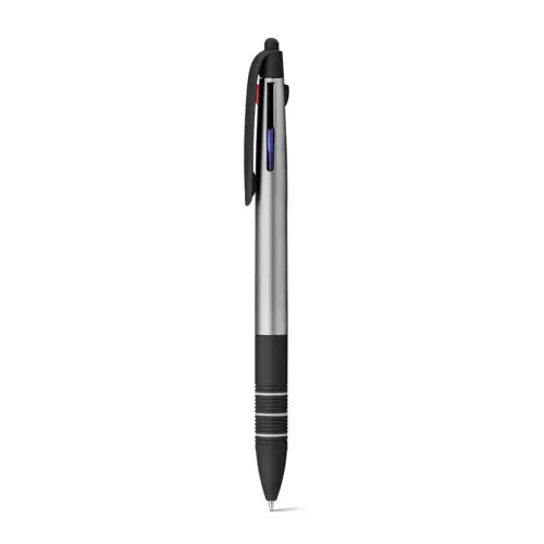 Penna a sfera in plastica multicolore con impugnatura antiscivolo disponibile in vari colri e refill blu rosso nero