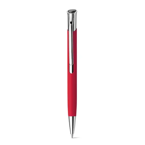 Penna a sfera in alluminio e finitura gommata in colori assortiti con meccanismo a scatto e refill blu