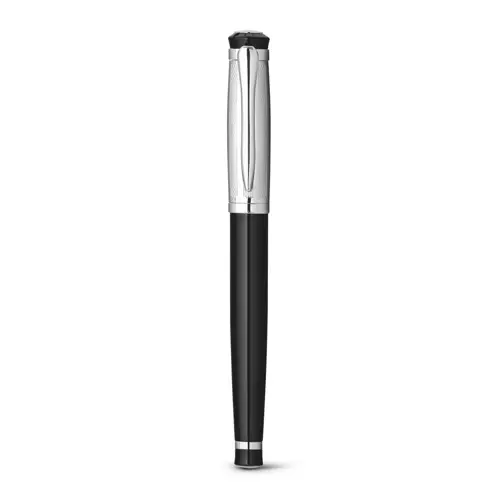 Set con penna roller e penna a sfera in metallo con refill blu fornita in scatola regalo con chiusura magnetica nera