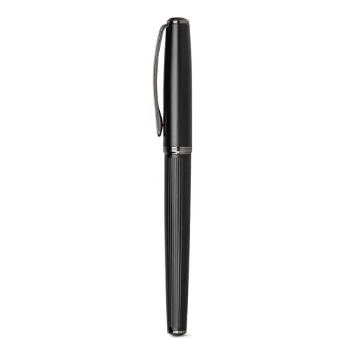 Set con penna roller e penna a sfera in metallo con refill blu fornita in scatola regalo imbottita