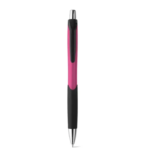  Penna a sfera pulsante in ABS con dettagli colorati su impugnatura e clip con refill blu