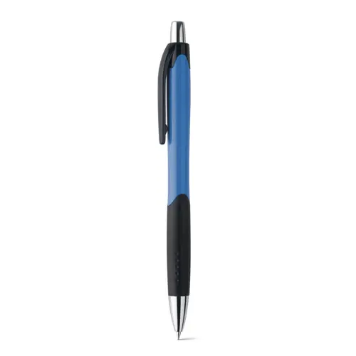  Penna a sfera pulsante in ABS con dettagli colorati su impugnatura e clip con refill blu