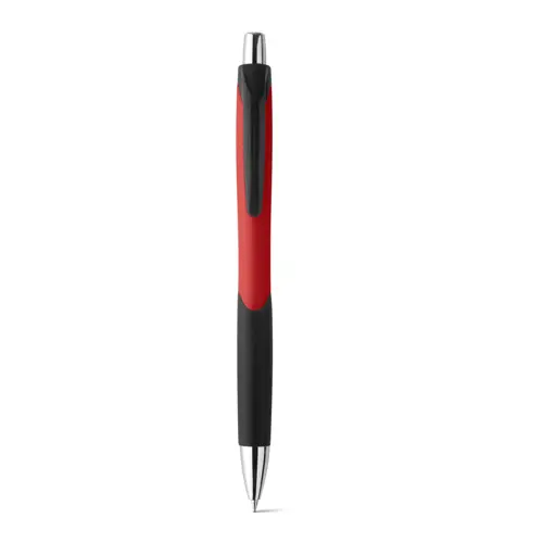  Penna a sfera pulsante in ABS con dettagli colorati su impugnatura e clip con refill blu