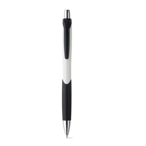  Penna a sfera pulsante in ABS con dettagli colorati su impugnatura e clip con refill blu
