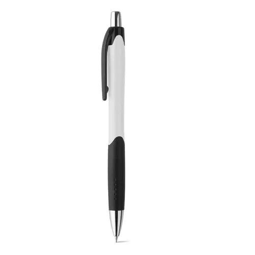  Penna a sfera pulsante in ABS con dettagli colorati su impugnatura e clip con refill blu