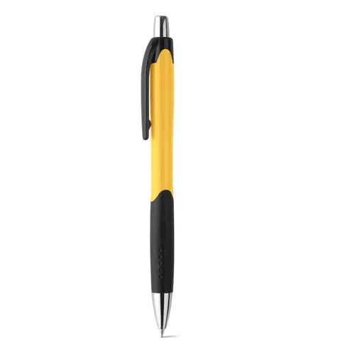  Penna a sfera pulsante in ABS con dettagli colorati su impugnatura e clip con refill blu