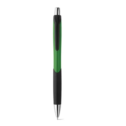  Penna a sfera pulsante in ABS con dettagli colorati su impugnatura e clip con refill blu