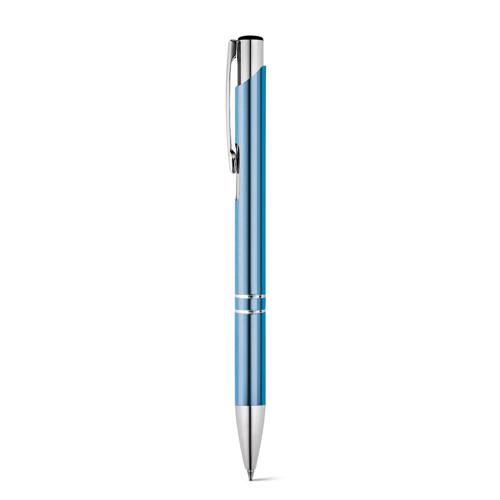 Penna a sfera in alluminio in colori assortiti con meccanismo a scatto e refill blu