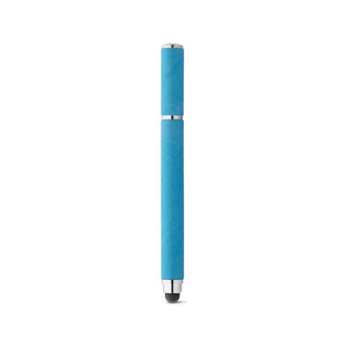 Penna roller in carta kraft e ABS con punta touch e con cappuccio e refill blu