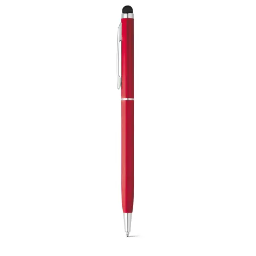 Penna a sfera in alluminio disponibile in vari colori e con punta touch e meccanismo a rotazione e refill blu