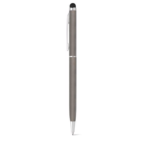 Penna a sfera in alluminio disponibile in vari colori e con punta touch e meccanismo a rotazione e refill blu