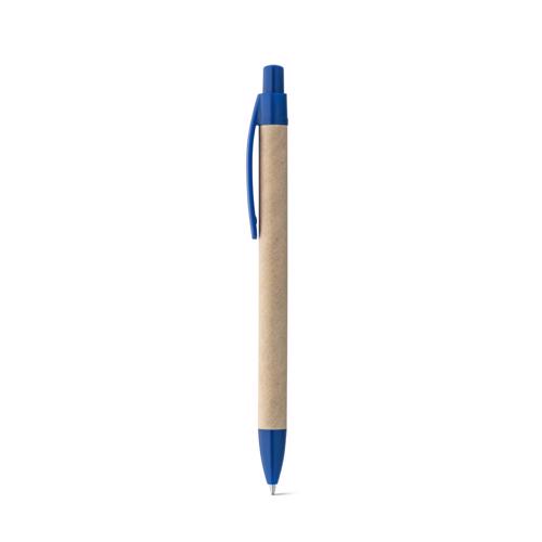 Penna a sfera in carta kraft e clip colorata con meccanismo a scatto e refill blu