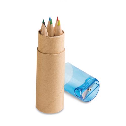 6 matite colorate in scatola cilindrica di cartone completa di temperino