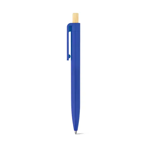 Penna a sfera in ABS riciclato con pulsante in bambù e refill blu