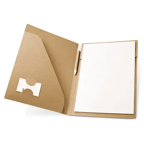 Cartelletta in carta riciclata con block notes A4 e penna a sfera a refill blu