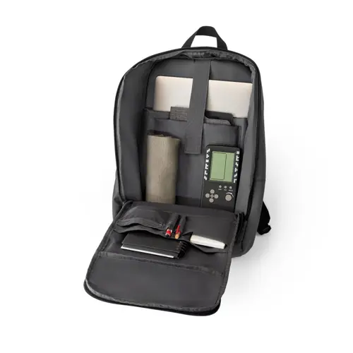 Zaino porta pc da 16" e tablet 10,1" in RPET impermeabile con tasca frontale cinghia per trolley e striscia riflettente