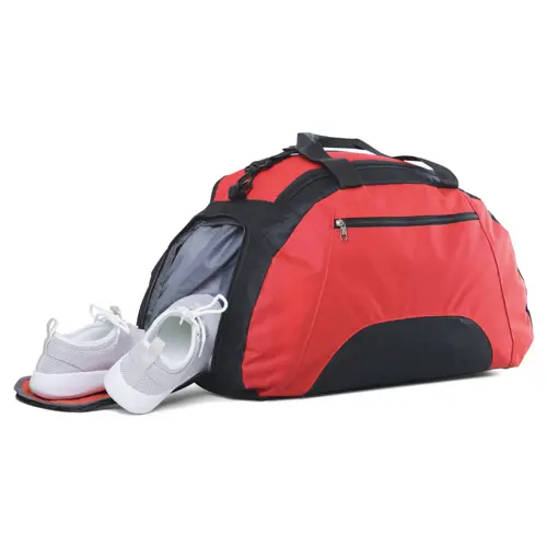 Borsone sportivo in poliestere con tasche e fondo semirigido 52x30x26cm