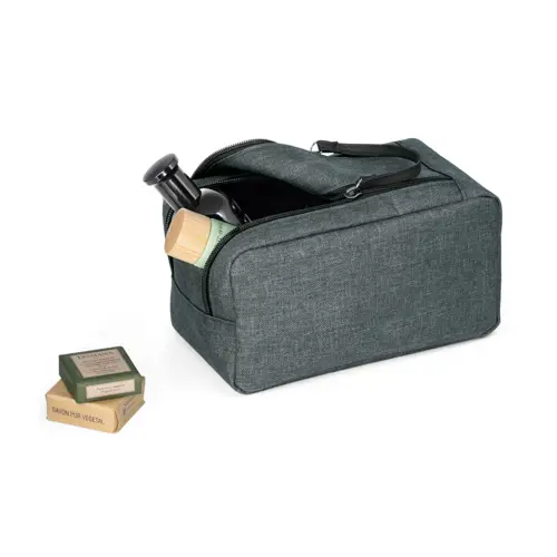 Beauty case in poliestere 600D con doppia cerniera e interno foderato 220x110x110mm