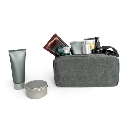 Beauty case in poliestere 600D con doppia cerniera e interno foderato 220x110x110mm